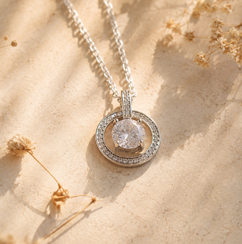 Zircon Round Pendant Silver