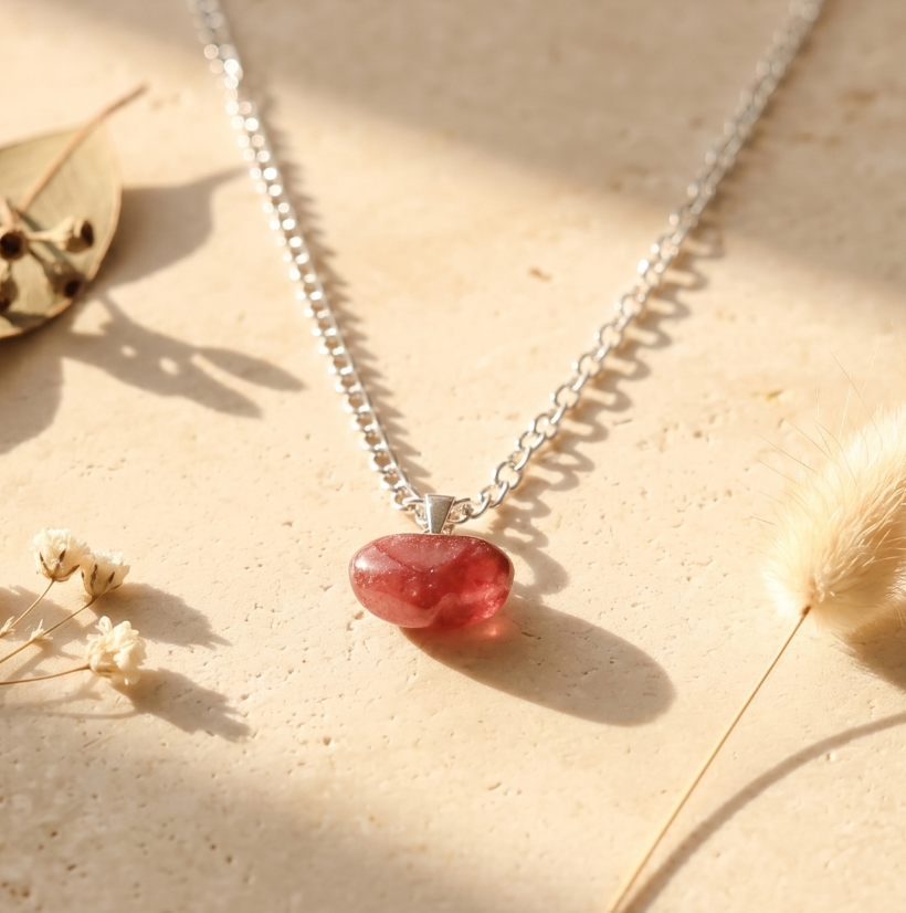 Strawberry Quartz Heart Pendant Silver