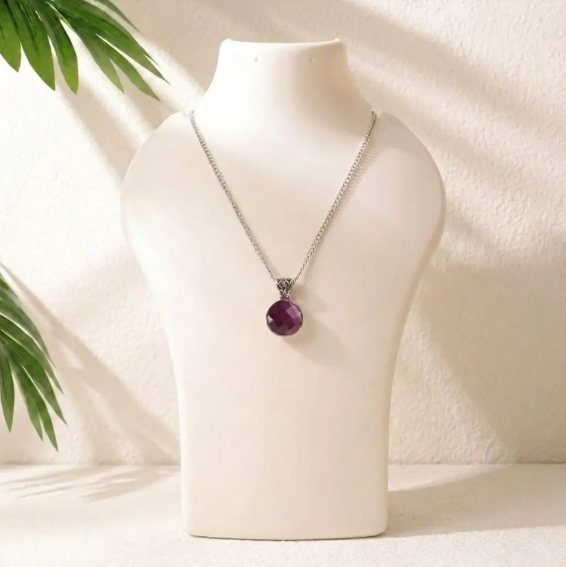 Ruby Round Silver Pendant