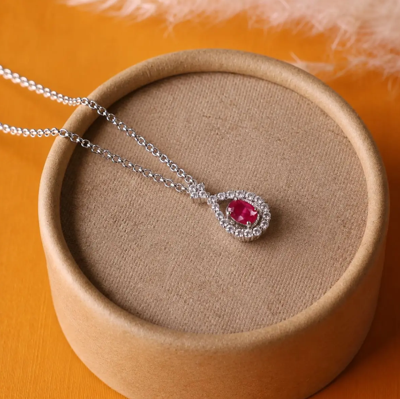 Ruby Drop Design Pendant Silver