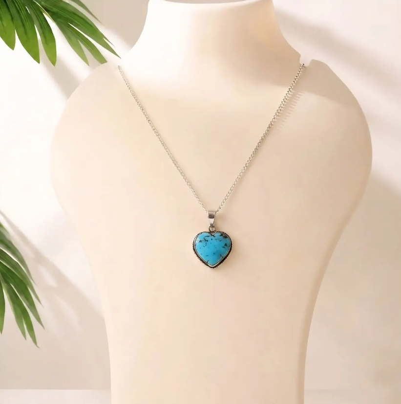Persian Turquoise Heart Pendant Silver 9-10 Gms