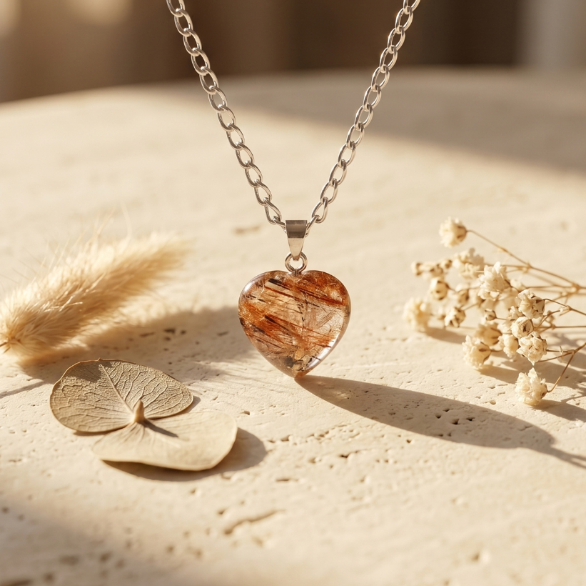 Multi Rutile Heart pendant Silver