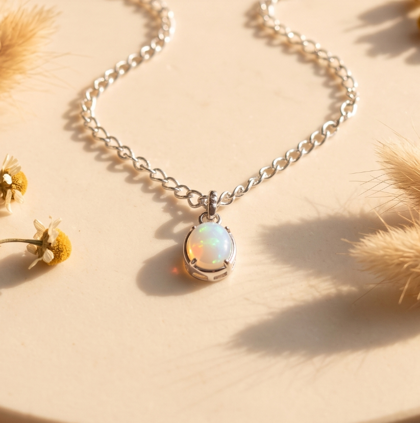 Ethiopian Opal Oval Pendant Silver