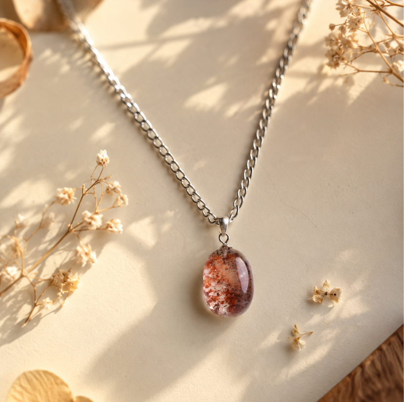Colourful Lodolite Oval Silver Pendant