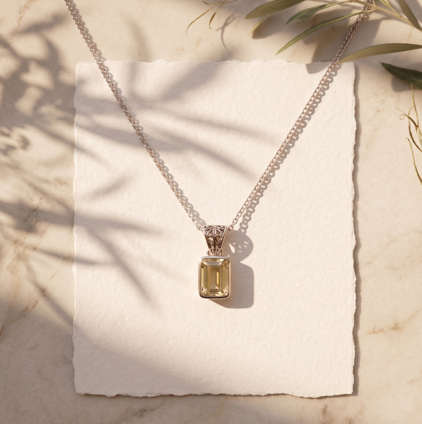 Citrine Rectangle Silver Pendant