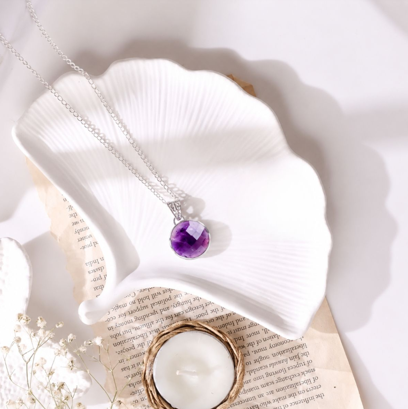 Amethyst Round Silver Pendant