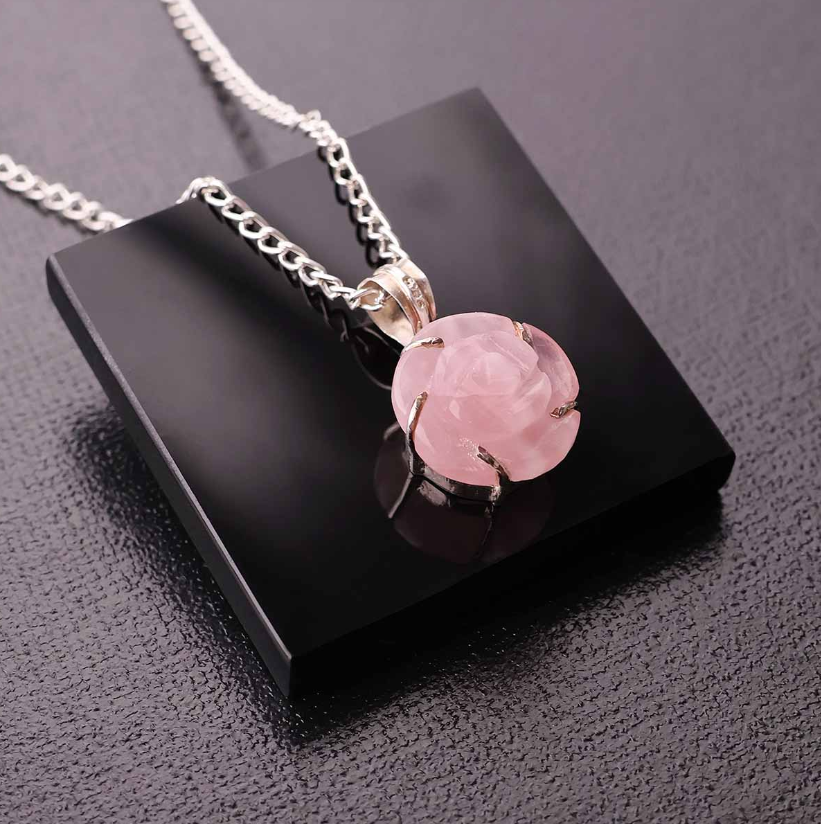 Rose Quartz Flower Pendant Silver