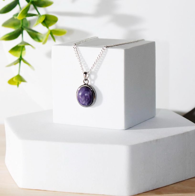 Charoite Stone with Sterling Silver 925 Pendant