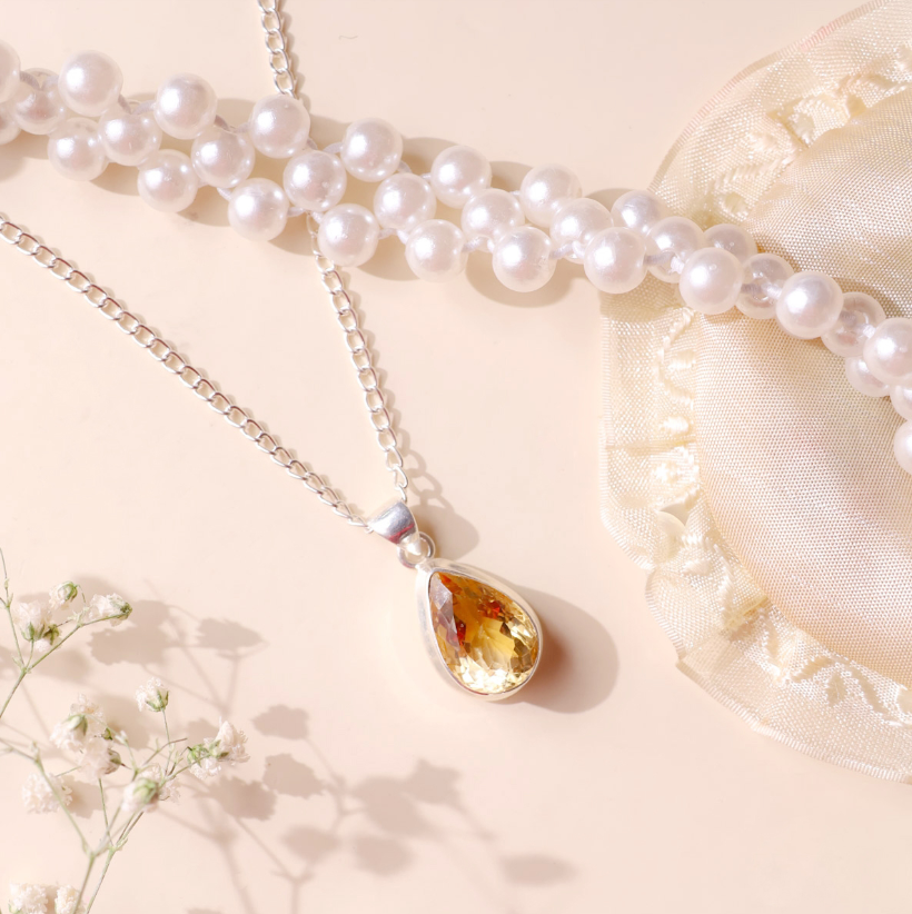 Citrine Faceted Big Pendant Silver