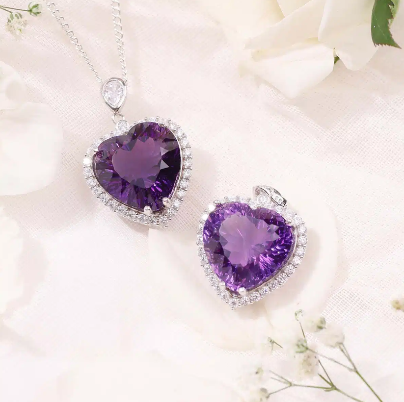 Amethyst Big Heart Pendant In Silver