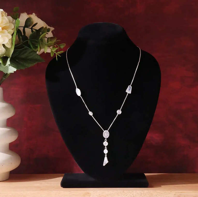 Rainbow Moonstone Mix Shape Beads Necklace Silver