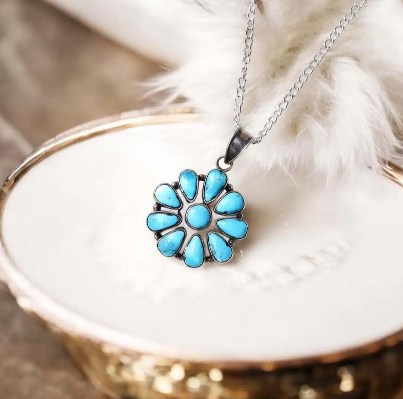 Persian Turquoise Flower Pendant
