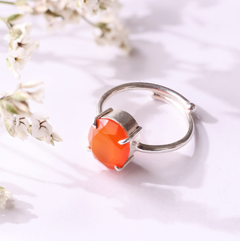 Red Carnelian Diamond Cut Ring