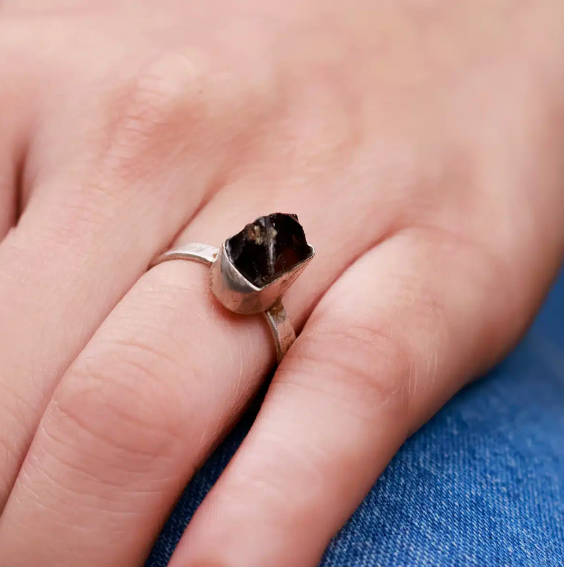 Black Tourmaline Raw Stone Ring