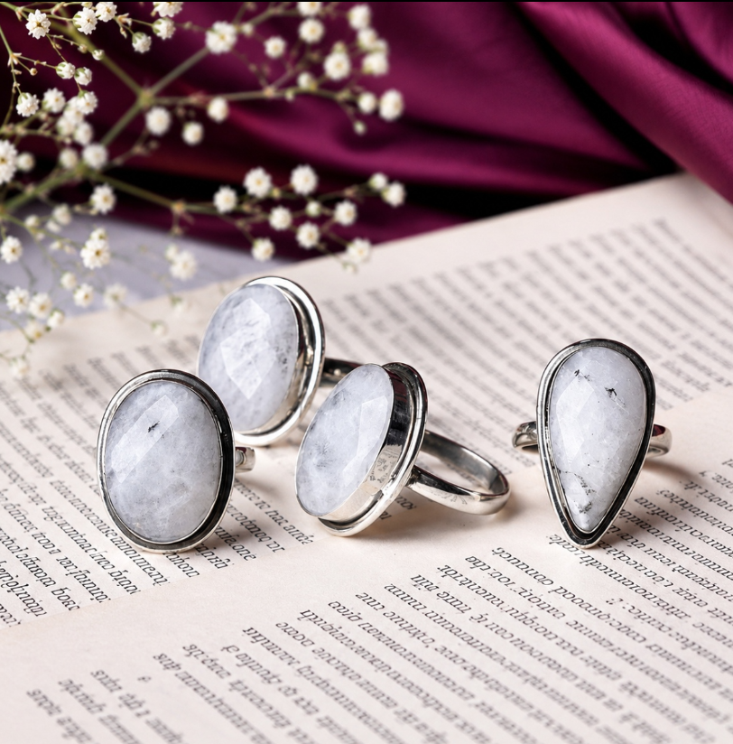 Rainbow Moonstone Faceted Ring