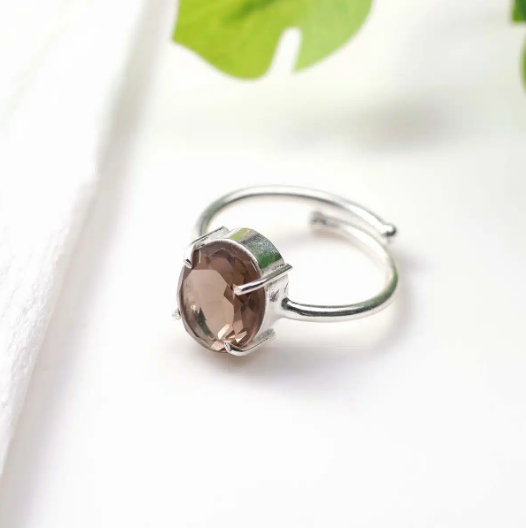 Smoky Quartz Diamond Cut Ring