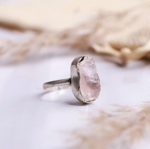 Rose Quartz Raw Stone Ring