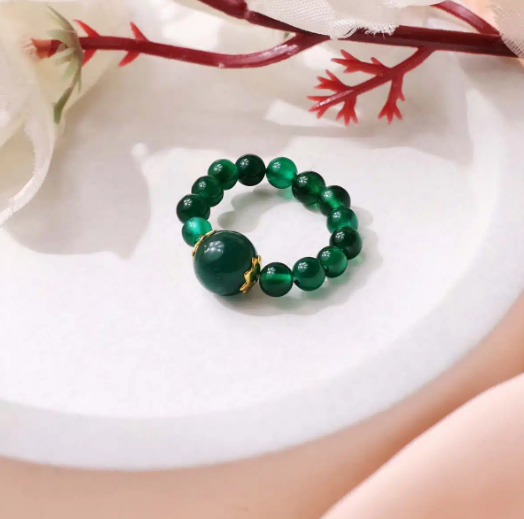 Green Jade Beads Ring