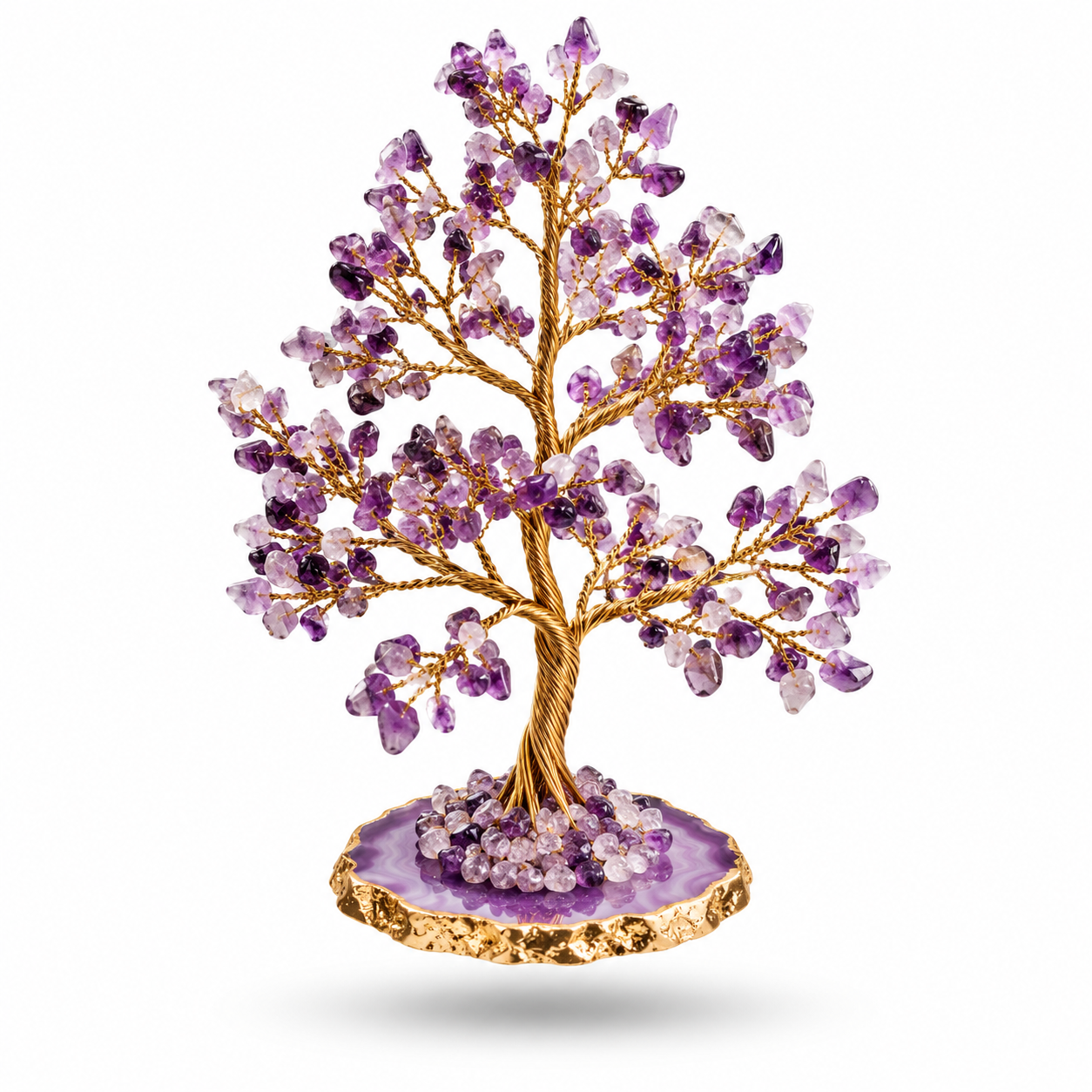AMETHYST AGATE SLICE COASTER BASE,GOLDEN WIRE (300 BEADS)TREES