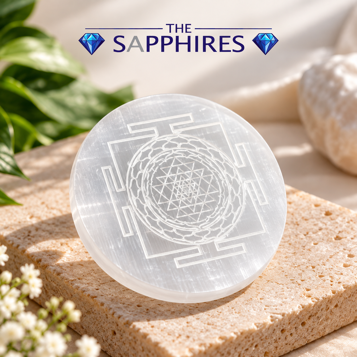 SHREE YANTRA SELENITE ( WHITE ETCHED ) CHARGING PLATE 3"