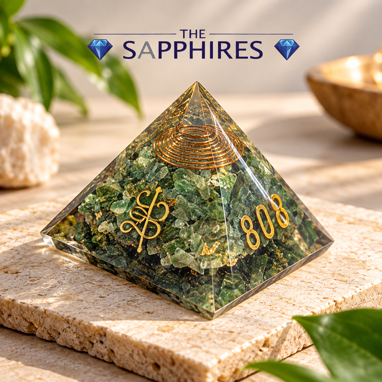 GREEN AVENTURINE FLOWER OF LIFE COPPER DISK ZIBU SIGNS ORGONITE /ORGONE PYRAMID FOR MONEY & GROWTH